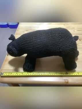 Hand-Knit Black Bear Plush Pillow